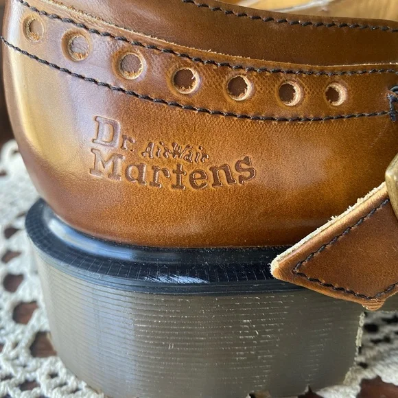 RARE Vintage 90s Doc Martens 8307-AW004 Brown Leather Mary Jane Platform Loafers - Picture 5 of 16